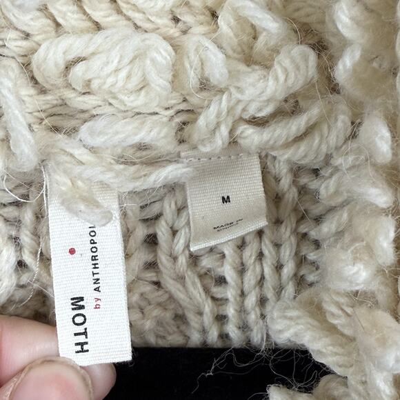 Anthropologie Moto Fringe Cream Cable Knit Cardigan size M - Picture 7 of 11